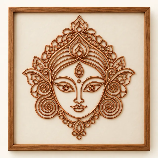 Durga Mahamaya — framed copper wire wall art