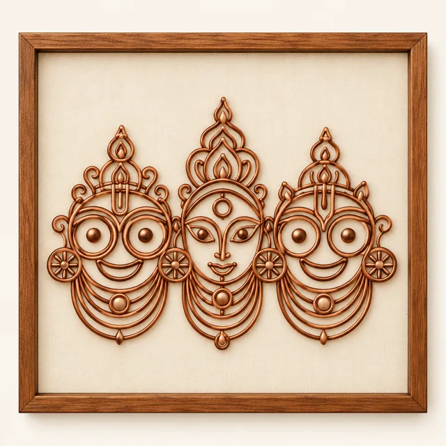 Jagannath Trio — framed copper wire wall art