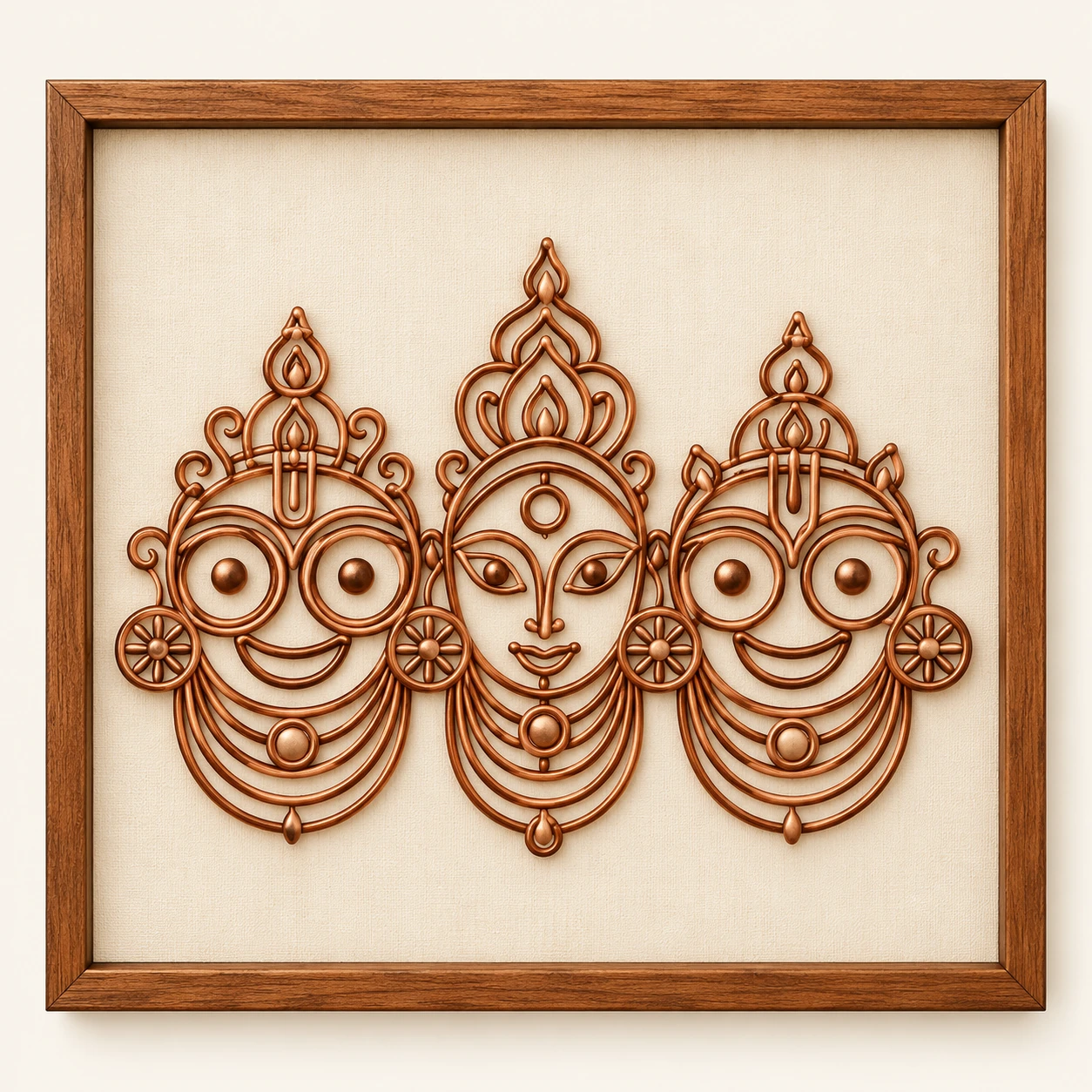 Jagannath Trio — framed copper wire wall art