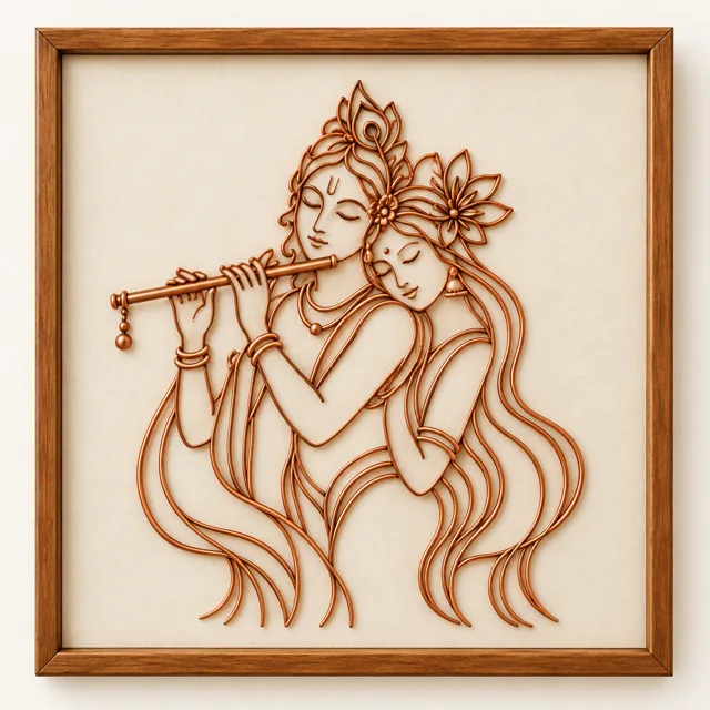 Radha Krishna — framed copper wire wall art