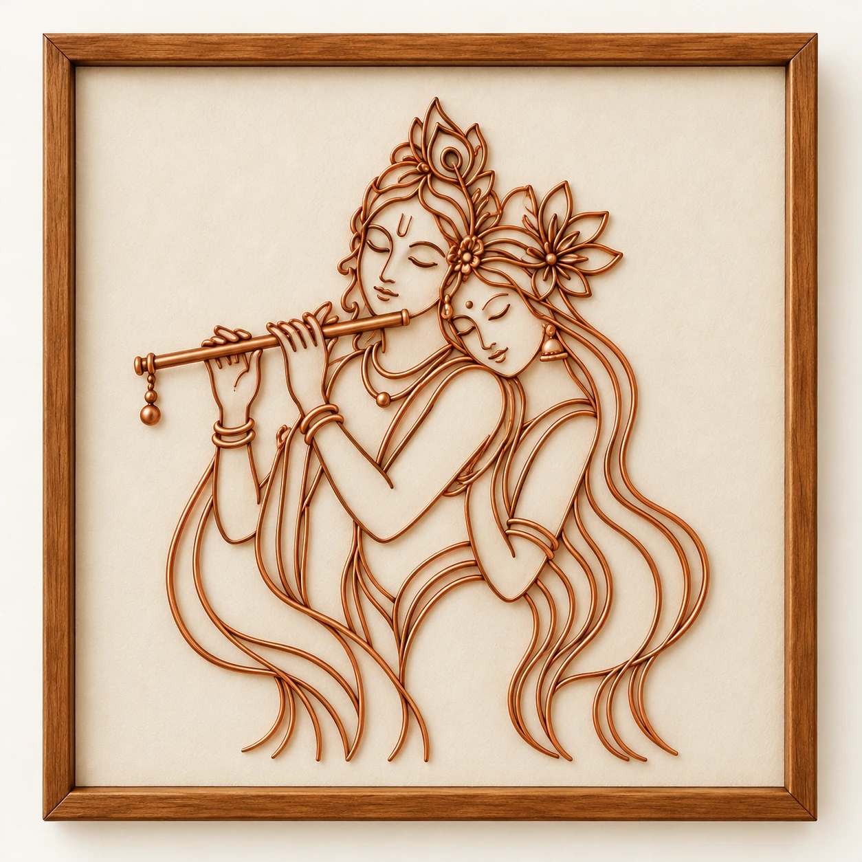 Radha Krishna — framed copper wire wall art