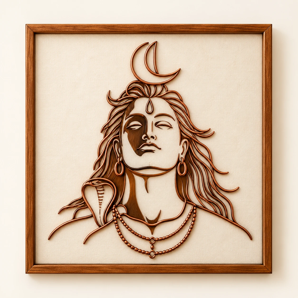 Shiva (Adiyogi) — framed copper wire wall art