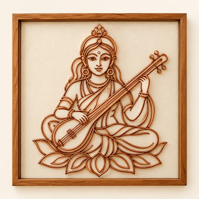Saraswati — framed copper wire wall art