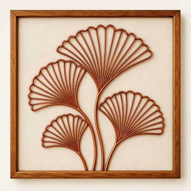 Ginkgo Leaves — framed copper wire wall art