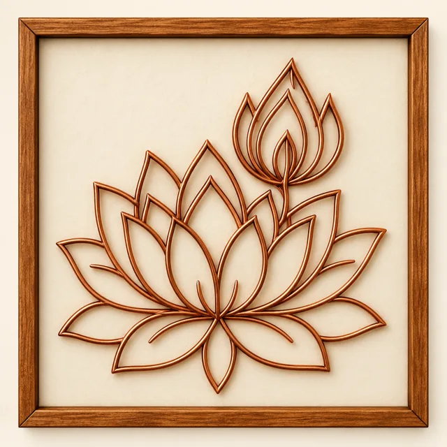 Lotus Bloom — framed copper wire wall art