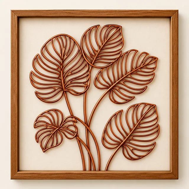 Monstera Leaves — framed copper wire wall art