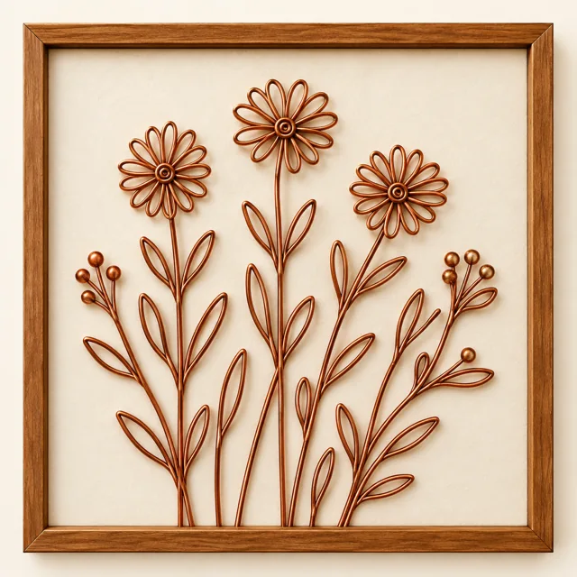 Wildflowers — framed copper wire wall art