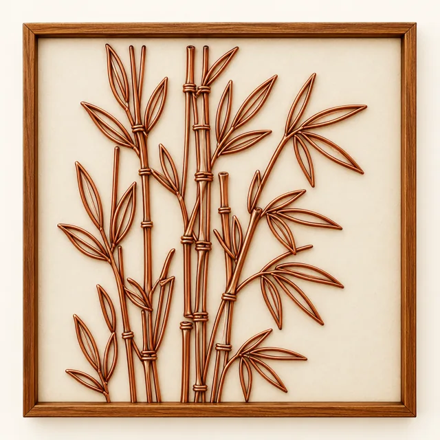 Bamboo Stalks — framed copper wire wall art