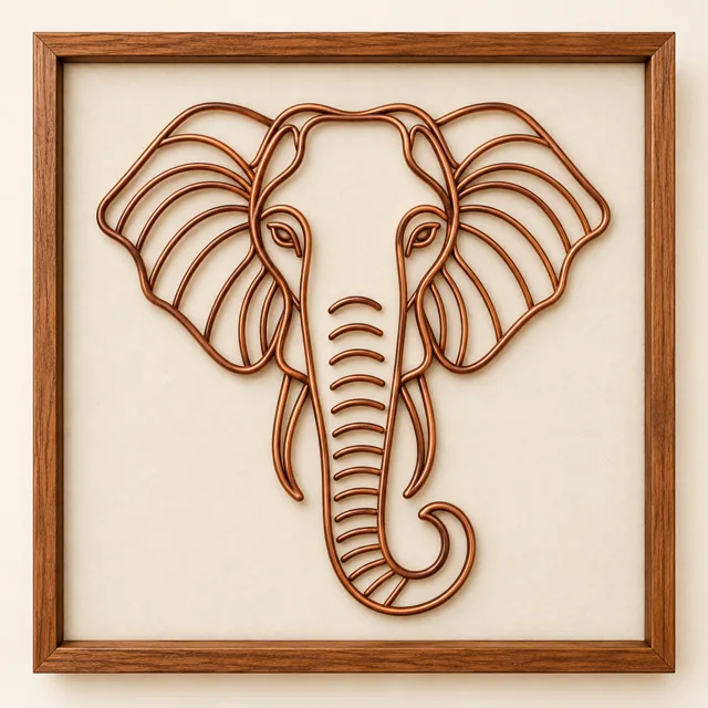 Elephant Abstract — framed copper wire wall art