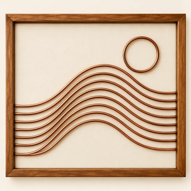 Flowing Waves — framed copper wire wall art