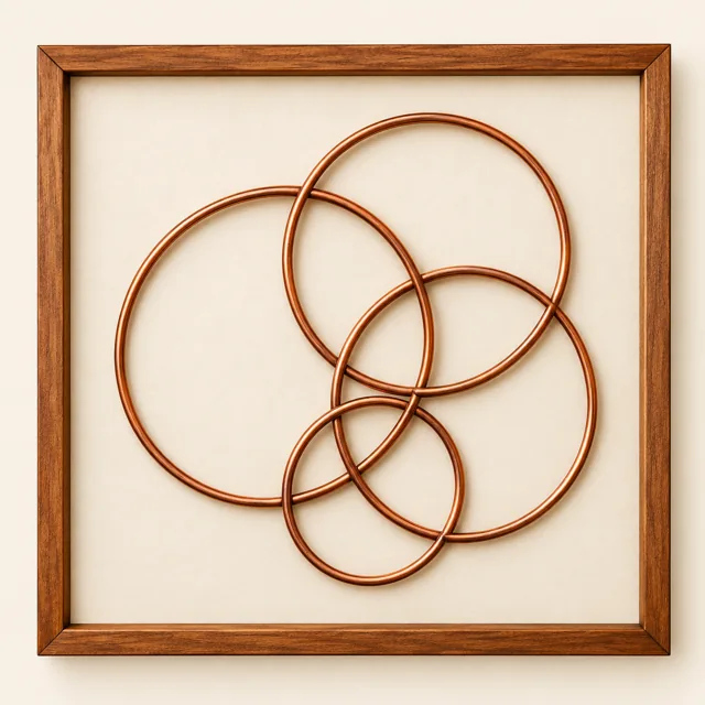 Interlocking Circles — framed copper wire wall art