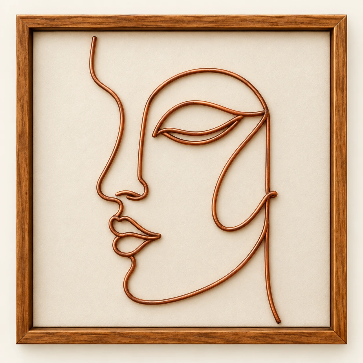 Minimal Line Face — framed copper wire wall art