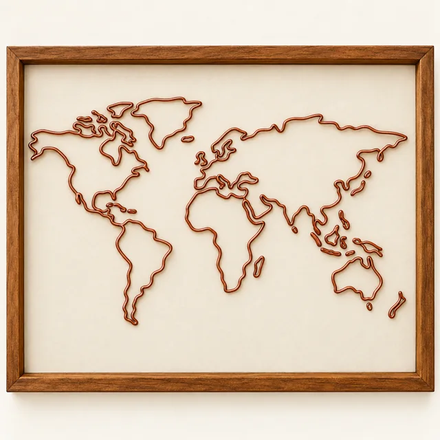 World Map — framed copper wire wall art