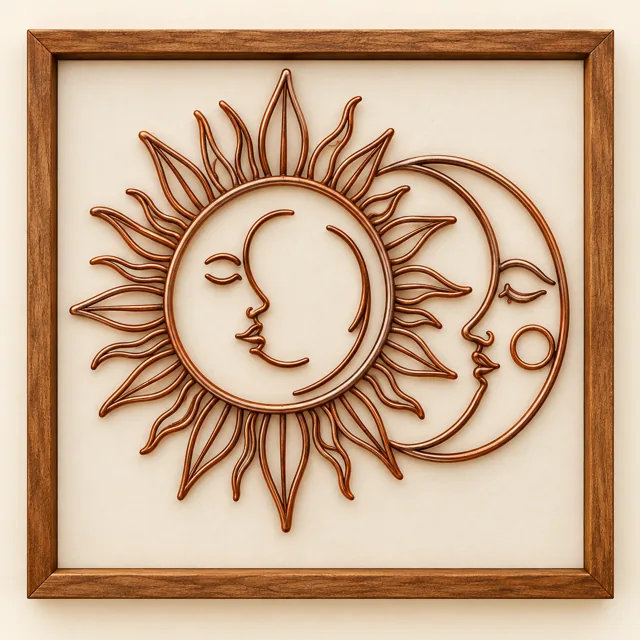 Sun & Moon — framed copper wire wall art