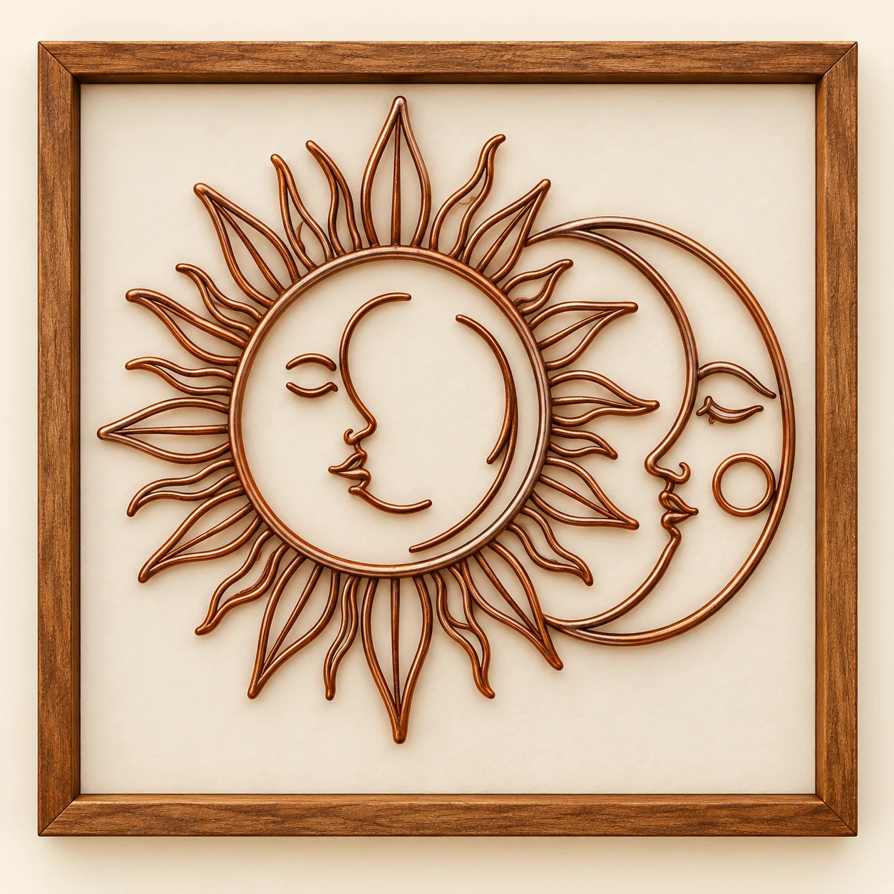 Sun & Moon — framed copper wire wall art