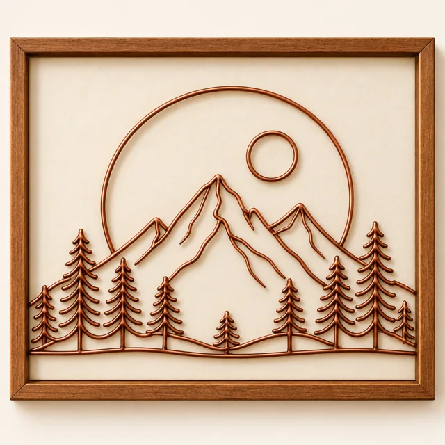 Celestial Mountain — framed copper wire wall art