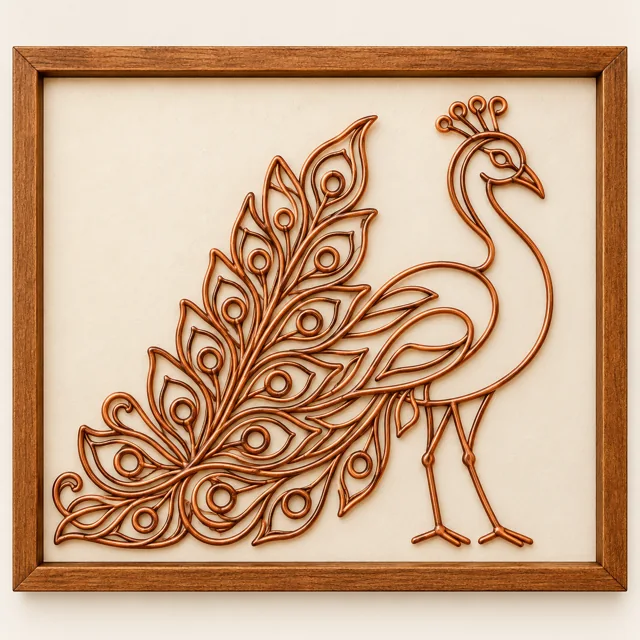 Peacock — framed copper wire wall art