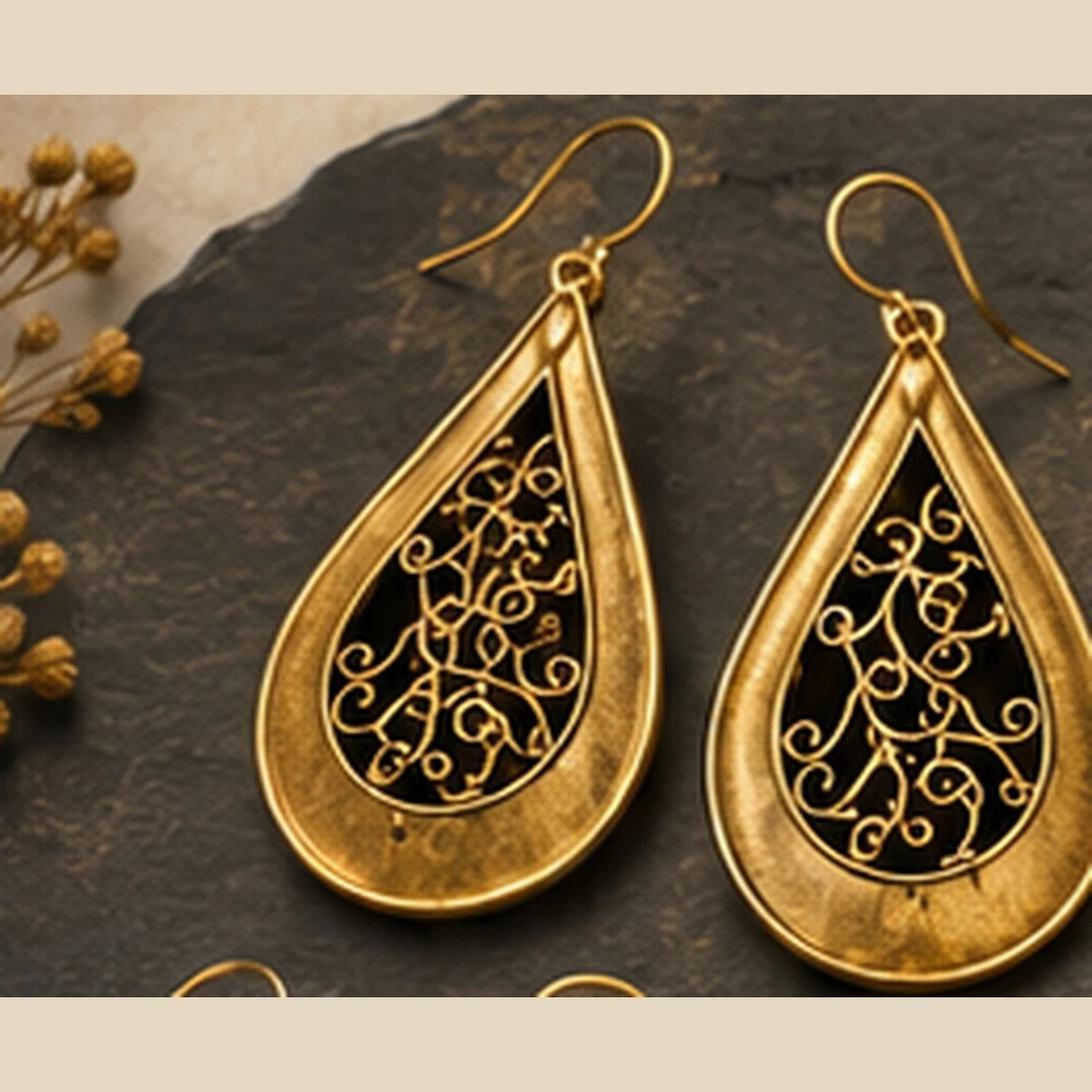 Filigree Teardrop Earrings · HJ-AD-012